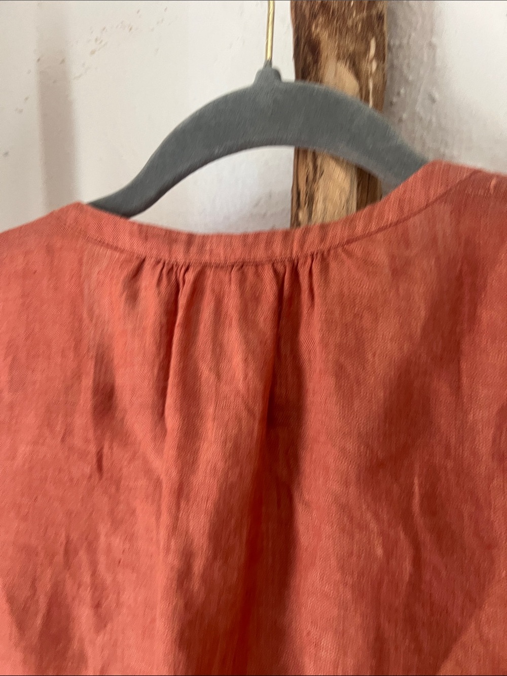 J. Jill Rust Terra Cotta Orange Button-Down Linen V-neck 3/4 Sleeve Shirt Medium - Picture 8 of 9